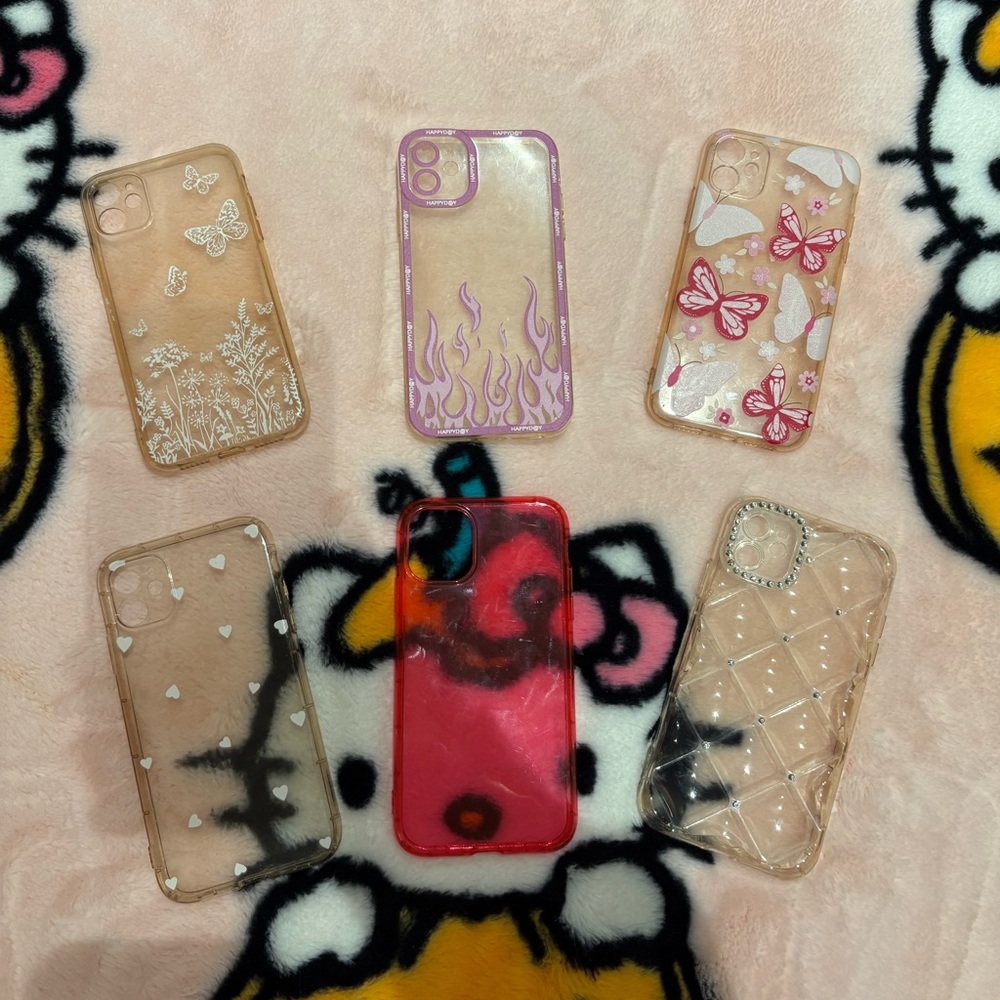 Cute Clear iPhone 11 Case Bundle – Hearts, Butterflies, Flames & More